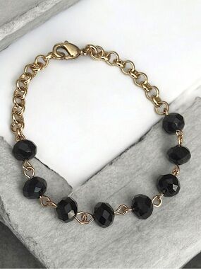 5 For $25💫Retro Dark Gold Chain Bracelet with Black Faceted Beads